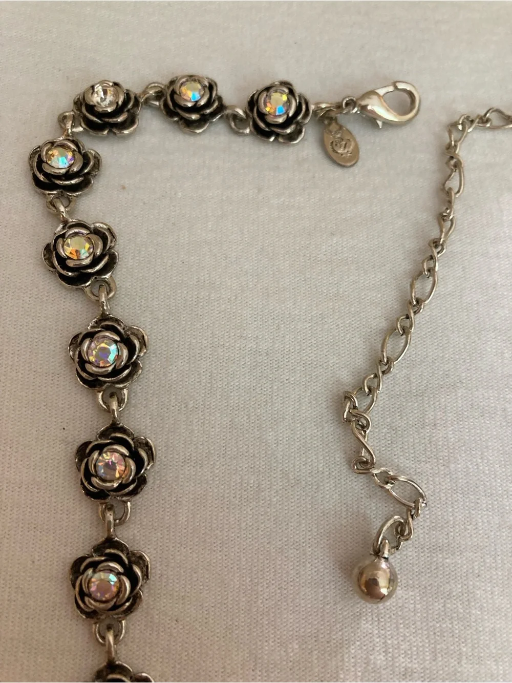 Ann Taylor Flower Link Necklace with Aurora Borealis Crystals